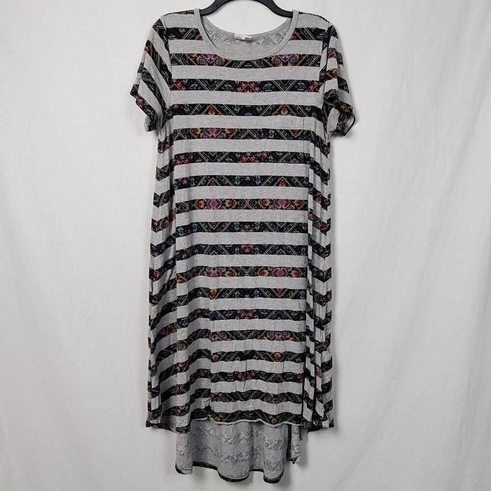 LulaRoe Medium Gray Stripe T-Shirt Dress